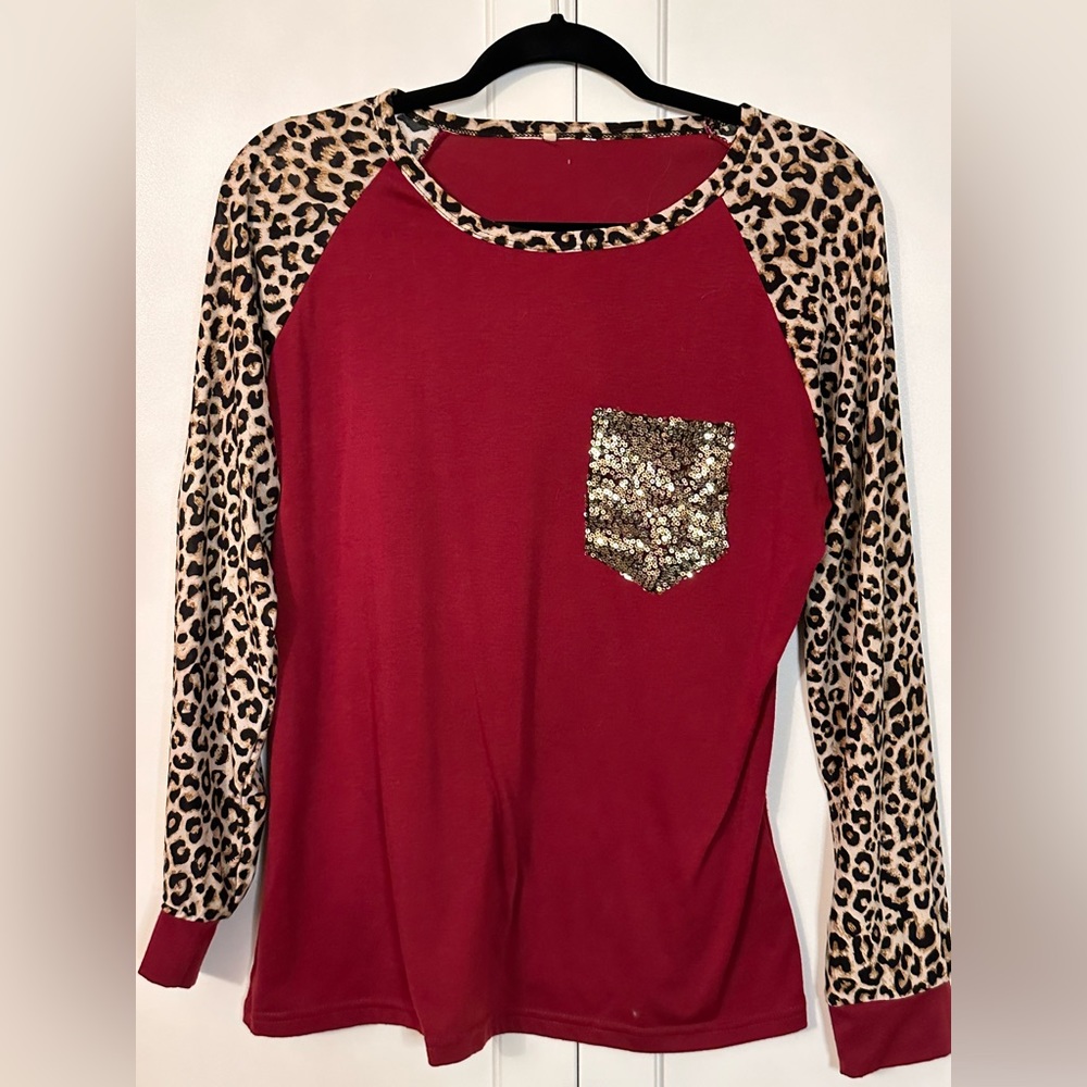 Leopard print boutique sequin shirt long sleeve